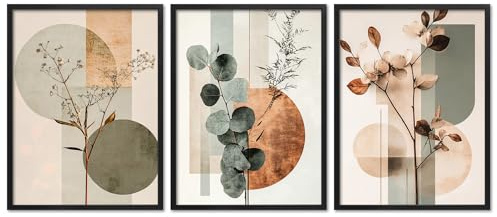 ARTFAVES® Poster Set - Abstract Flower Art 2-3-teilige Bildercollage Wohnzimmer, Schlafzimmer - moderne Wandbilder Trockenblumen, Blumen, Pflanzen - 30x40 cm - mit Rahmen Schwarz