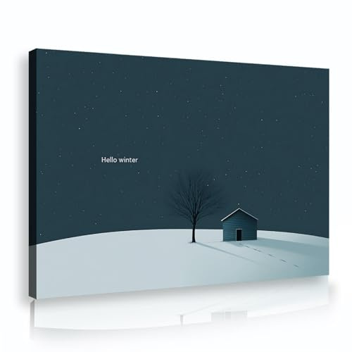 CHERHERART Bella Inverno Neve Scena Tela di Arte Della Parete Poster Alberi Innevati Capanne Stampe Su Tela Opere d'Arte per Vivere Casa Studio Pranzo Caffè Decor 45x70cm Innerframe