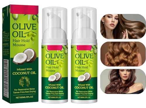 2PCS Olive Oil Wrap/Set Mousse, Hair Styling Curling Mousse for All Hair Types, Olive Oil Natural Moisturizing Foam for Boost Shine & Tame Frizz, Infused with Nourishing Coconut Oil - Nourishing