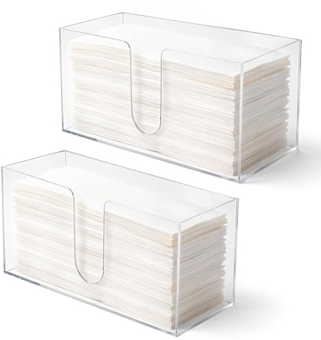 Afcabakila 2 Pcs Folded Paper Towel Dispenser, Clear Acrylic Papers Towel Holder for Countertop, 10.6 x 4.1 x 5 For Kitchen, Bathroom & Toilet, Suitable for Z-Fold, C-Fold or Multifold Paper Towels
