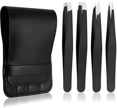 4pcs Pinzas de Acero Inoxidable de Precisión, Pinzas Depiladoras Profesionales para Vello Facial, Puntos Negros y Pelo Encarnado