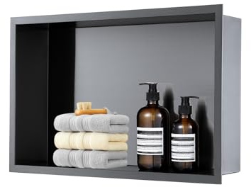 ROVOGO Nano Nero Doccia con nicchia a parete in acciaio inox incorporato Singolo scaffale per bagno, 50 x 30 x 10 cm