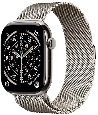 Apple Watch Series 11 GPS + Cellular 46 mm Smartwatch mit Titangehäuse in Natur und Milanaise Armband in Natur (S/M), Schlafindex, Fitnesstracker, Gesundheitsüberwachung, Always-On Display