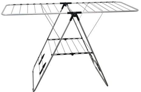 Amig - Étendoir Pliable à Ailes Mod. Aeria UrbanDry - Aluminium et Acier - Séchoir à Linge avec étagère - Montage et Pliage faciles - 15 m d’Espace d’étendage - 145x60x95 cm - Couleur Argent/Noir