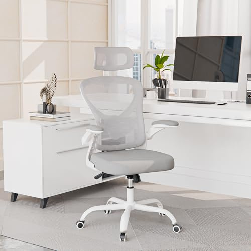 Gotland Ergonomischer Netzkörper Bürostuhl mit 3D-Armlehnen & Lendenstütze, Höhenverstellbarer Schreibtischstuhl für Home Office & Büro, grau