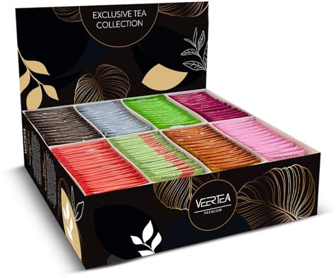 Veertea Tee - Schwarztee, Grüner, Kräutertee & Früchtetee - Teebox - Tee Geschenkset - Tea Set - Abwechslung und Genuss - 200 Teebeuteln - Set B Elegant Schwarz