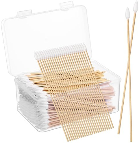 Bastoncini di Cotone di Precisione 500 Pezzi in Bambù e Cotone | Punta Appuntita, Uso Multiplo per Unghie e Piccoli Componenti Elettronici, Impugnatura Confortevole, Khaki
