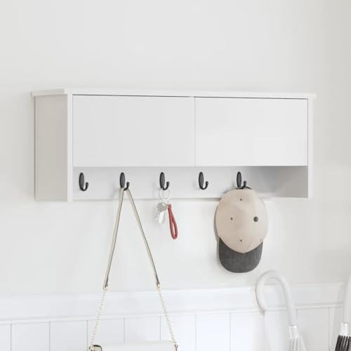 Zeehear Vägggarderob med hylla, 80 x 20 x 30 cm, vitt trämaterial, väggmonterad, med 2 dörrar, svävande hylla för hall, kök, sovrum, platsbesparande förvaring