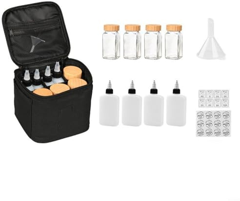 Alanmoship Outdoor Camping Gewürzflasche Tragetasche mit 4 Menagen und Krug, 900D Oxford Tuch Gewürz-Organizer Kit für Wandern, Picknick und Reisen, Schwarz (Schwarz)