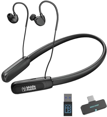 Middle Rabbit Rampage 2 Gaming Ohrhörer mit 2,4 GHz Dongle, ca. 20 ms niedrige Latenz, Bluetooth Nackenbügel-Kopfhörer mit Mikrofon, 32 Std. Akku, für PS5, PS4, PC, Laptop
