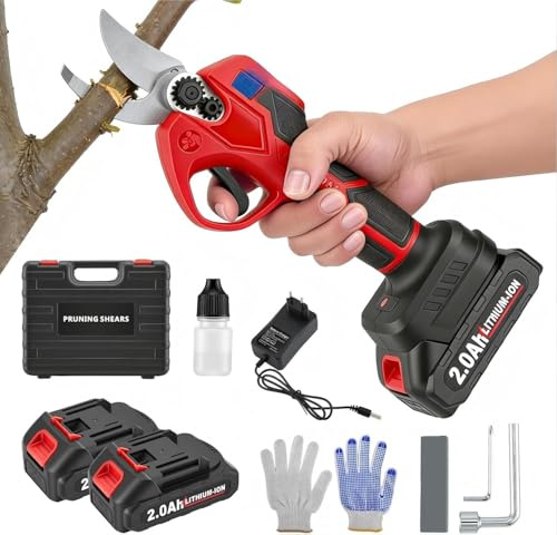 Sécateur électrique avec batterie 600 W - Sécateur électrique professionnel avec 2 batteries de 2000 mAh et écran LCD - Moteur sans balais - Branches jusqu'à 30 mm - Avec interrupteur