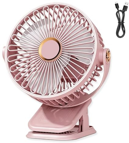 Aicharynic Ventilador mini USB con clip de 10000 mAh, recargable, ventilador de mesa silencioso con rotación de 720°, adecuado para casa, oficina, camping, cochecito, color rosa