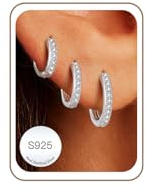 Sterling Silver Hoops Earrings Stack for Women Chunky Hypoallergenic Earrings Cubic Zirconia Small Tiny Cartilage Sleepers Huggie Earrings Set for Multiple Piercings Lightweight Jewellery