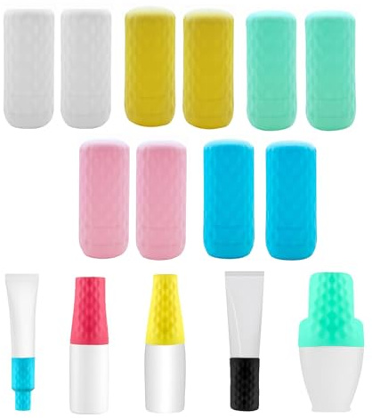 FIQLUL 10 Pezzi Manicotti da Viaggio in Silicone, Accessori da Viaggio Anti-Perdite per Flaconi e Contenitori, Protezione Elastica Universale per Shampoo e Bagnoschiuma, Travel Essentials, 5 Colori