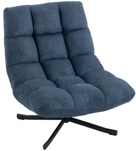 HOMCOM Sessel Drehbar Loungesessel mit Breiter Sitzfläche Dunkelblau | Gepolsterter Relaxsessel, Wasserabweisende Chenille-Optik, Gekreuzte Stahlbeine, Moderner Polsterstuhl