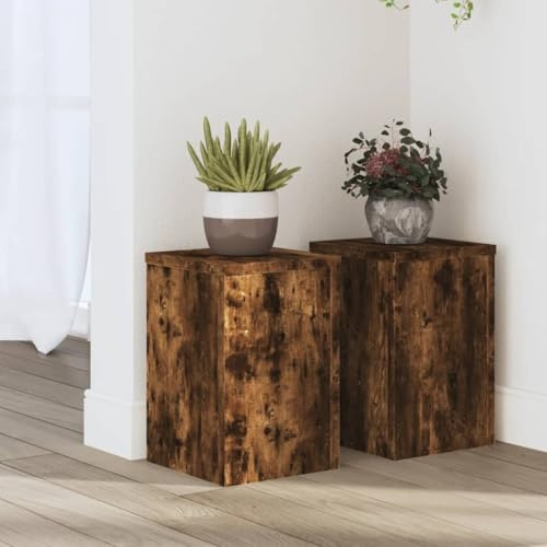 LoogCape Soporte para plantas, 2 unidades, roble ahumado, 20 x 20 x 30 cm, material de madera, decorativo para interior y exterior, podio para plantas de interior, macetas, balcón, jardín