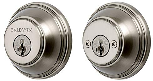 Baldwin Round, Double Cylinder Front Door Deadbolt Featuring SmartKey Re-key Technology and Microban Protection, in Satin Nickel
