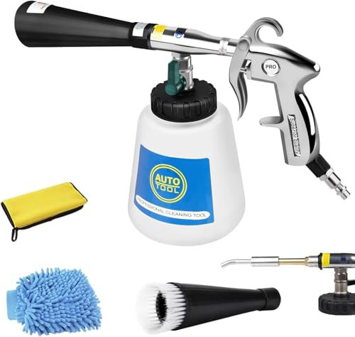 EXLECO Auto Reinigungspistole Innenreiniger Waschpistole 60L 6~9,2 Bar Druckluft Reinigung Pistole Druckluftpistole Innenraumwaschpistole, Tragbare Sprühpistole mit Bürste, Metalle Rohr Handtuch