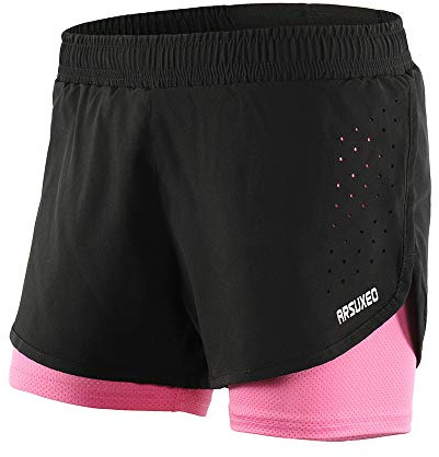 Lixada Mujeres Pantalónes Cortos Deportivos 2-en-9 Transpirable Pantalones+Secado Rápido para de Running Fitness Yoga