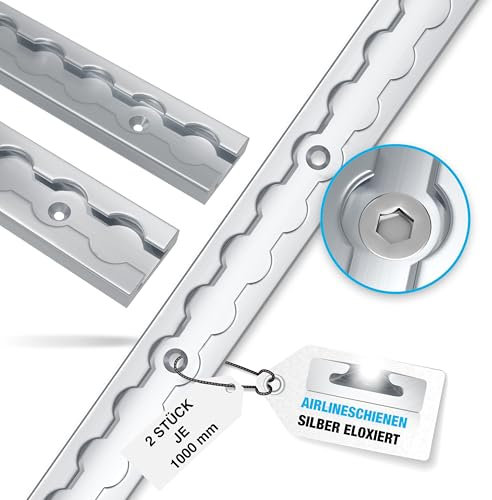 NTG 2 binari aerei in alluminio da 1 m | binario di ancoraggio quadrato | con fori | 1000 mm | fusibile di carico per camion rimorchi e camper | argento anodizzato