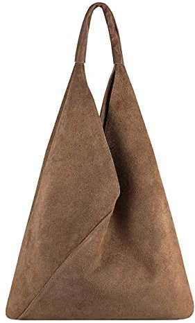 OBC Made in Italy Damen XXL Leder Tasche Handtasche Wildleder Shopper Schultertasche Dunkeltaupe