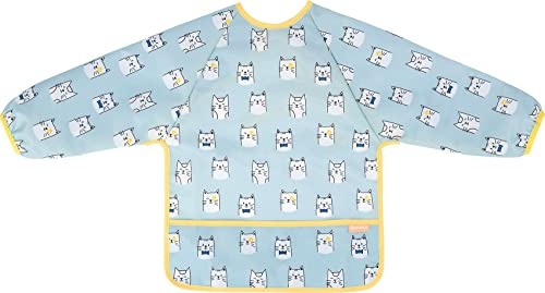 Badabulle Bavoir manche longues, Imperméable, Ajustable, Dès 4 mois à 3 ans, bleu