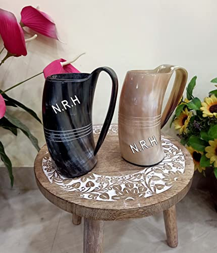 Viking Lot de 2 tasses en corne de bœuf authentique de 473,6 g - Chope de bière, d'hydromel et d'hydromel de qualité alimentaire
