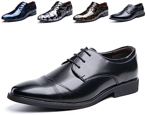 Hitmars Oxford Shoes for Men Derby Shoes Mens Formal Dress Business Lace Ups Shoes Patent Leather Breathable Classic Slip On Brogues Black 2 Size 7, 7 UK (Gloi-GH2-BK41-bro)