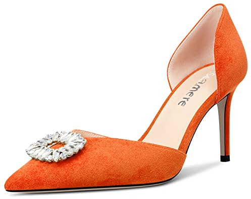 Castamere Donna Alto High Tacco Heel a Punta Pumps Two-Piece Slip-on Diamante Cristallo Ballo Dress 8 CM Heels Arancione 38 EU
