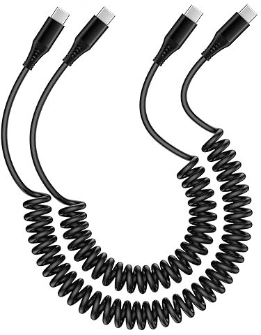Coiled USB C Cable for Car, Retractable USB C to Type C Cable for Samsung Galaxy S24 A15 A54 A14 S23 S22 S21 S9 iPhone 15,Pixel 8 7 6 Pro 7a 6a,Moto,3FT&6FT Extension Charger Auto Cable Spring PD Cord