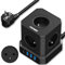 Multiprise USB Cube, TOPREK Cube Rallonge Multiprise 2M avec 5 Prises AC Française, 1 USB C(20W PD3.0) et 3 USB A, 1 Interrupteur, 4000W/16A, France Voyage Bureau à Domicile Power Board, Noir