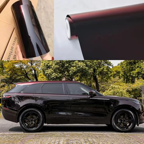 YOLOCKEY Chrome Black Charm Red Vinyl Wrap, Gloss Car Wrap Vinyl Roll Adhesive Decal Film Sheet Air Release Auto DIY Decor, Self-Adhesive Car Wrapping
