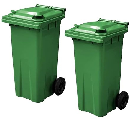 STAR SUPPLIES 140 Litre Green Rubbish Waste Compact Sized Recycling Bin | Weather Resistant With Lid & Wheels