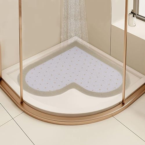 LY4U Tappetino Doccia Angolo Antiscivolo Antimuffa, 60x60 cm Tappetini Doccia a Forma di Cuore per Doccia Interno, Tappetini Bagno in PVC Asciugatura Rapida, Khaki + Bianco
