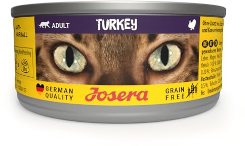JOSERA Nassfutter Turkey (12x 85g) | Adult | Katzenfutter nass mit Pute | Adult | Premium Dosenfutter für ausgewachsene Katzen | Pute & Lachsöl | getreidefrei | gegen Harnsteinbildung & Haarballen