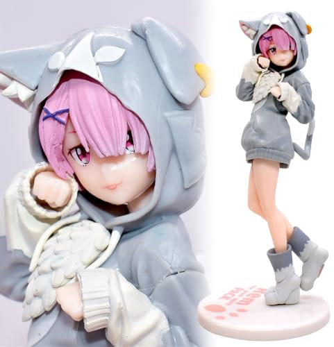 Ra-m Figure, Re Zero Figura ,Starting Life in Another World,Ra-m Anime Figure Decor Cartoon Model Toy, Modello di Anime Personaggio In piedi Modello Home Desktop Decoration per Bambino Regali,8.2 Inch