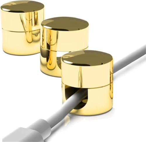 Cable Anchors for Desk Organization Gun Metal,Premium Aluminum Cord Organizers,Under Desk Cable Management with Screws,Wire Organiser Sturdy Cable Clips,Versatile Practical for Home (Gold)