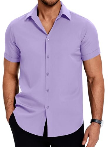 COOFANDY skjorta män kortärmad fritidsskjorta fläckskydd affärsskjorta sommarskjortor casual kortärmad skjorta enfärgad, lila, M