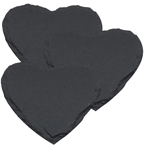 KICHOUSE Plato de Pizarra Natural 4 Pulgadas Forma 3 Piezas Plato de Piedra para Carne Bandeja para Postres para Servir Comidas Obsequios