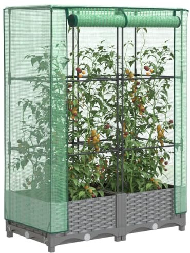 Xichuzi Hochbeet mit Gewächshaus-Aufsatz Rattan-Optik 80x40x123 cm, Palettenrahmen, Hochteich, Gemüsebeet, Kräuterregal Balkon, Blumenbeet, Kräuterspirale, Tomatenbeet, Pflanzhochbeet - 4015852