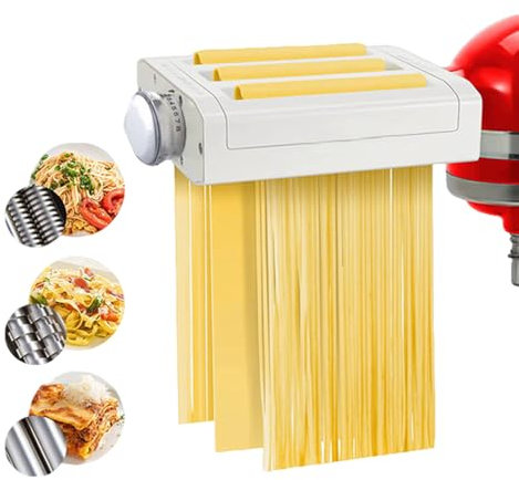 YIYIRAN Pasta Maker Attachment for Kitchenaid Stand Mixers, 3 In 1 Stainless Steel Set, Included Pasta Sheet Roller, Spaghetti Cutter and Fettuccine Cutter, with 8 Adjustable Thickness Settings