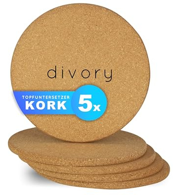 DIVORY Topfuntersetzer 19 cm (5 Stück) Kork Untersetzer Topf, Korkuntersetzer Rund, Topfuntersetzer Hitzebeständig, Untersetzer Kork, Topf Untersetzer Set