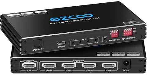 Répartiteur HDMI 2.1 4K 120 Hz 1 x 4 Extracteur audio VRR ALLM HDCP2.3 HDR10+ SPDIF OpticalAudio EDID Scaler 4K 1080p HDMI Splitter 8K 1 IN 4 OUT Double moniteurs pour PS5 Xbox NVIDIA AMD