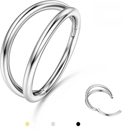 BodyBonita Doble Piercing Nariz Aro - Plata 316L Acero Inoxidable Septum Clic 16G Piercing Oreja Caracola Joyería Hélice Torre Trago Labio Anillo Cartílago Pendientes 8 mm