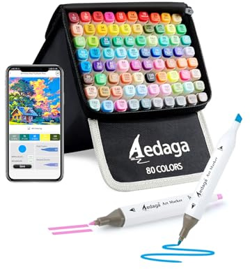 Marqueurs à alcool de 80 couleurs avec application gratuite, marqueurs à double pointe (biseautée et fine) avec étui de béquille pour artistes adultes, marqueurs à base d'alcool pour coloriage