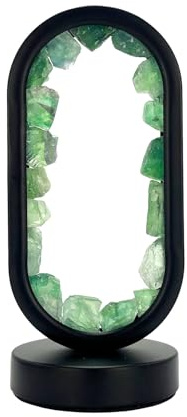 Cello Gleneagles Oval Earth LED Natural Crystal Lamp - Green Fluorite Natural Healing Gemstone Light, Dimmable LED Energy Lamp for Focus, Study, Meditation, USB Home Decor Gift