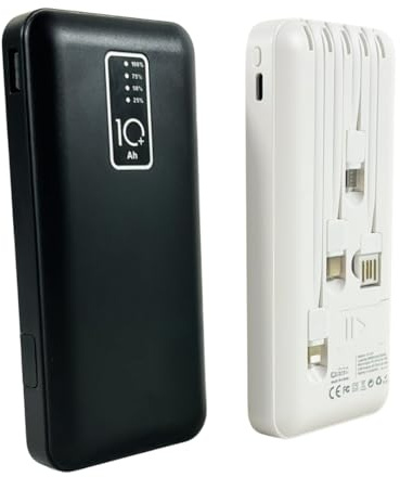 Power Bank 10000mAh, Powerbank USB con 4 Cavi Integrati, Fast Charging, Caricabatteria Portatile 2 In USB, Batteria Esterna Ricarica Veloce, Compatibile Smartphone Tablet, Mod. 88000