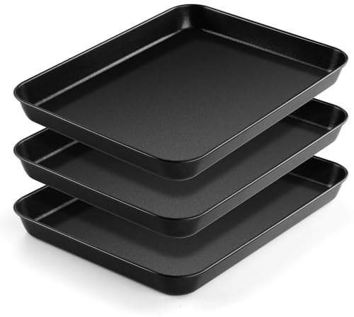 HaWare Small Nonstick Baking Tray Set of 3, Oven Cookie Sheet Pan for Baking/Cooking/Serving, 26.5 X 20.5 X 2.5 cm, Heavy-Duty & Non Toxic, Rust Resistant & Easy Clean - Black