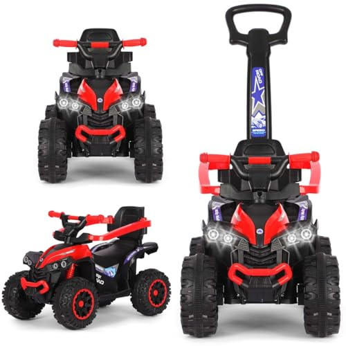 Milly Mally Wild - Coche antideslizante para niños con barra de empuje | 3 en 1 Offroad Quad vehículo infantil para niños pequeños de 12 a 36 meses | Vehículo antideslizante con luz LED, sonido y