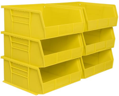 Akro-Mils 30235 AkroBins Plastic Storage Bins, Space-Saving Stackable Bins for Garage, Pantry, Craft Organization, 11 x 11 x 5, Yellow, 6-Pack